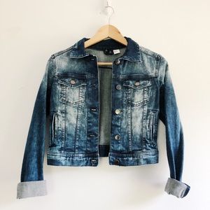 H&M Cropped Distressed Denim Jacket